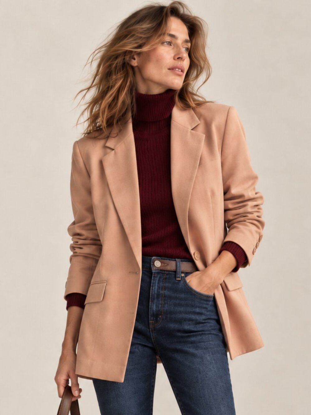 Open Edit Camel Rayon Single Button Blazer Tailored Jacket M